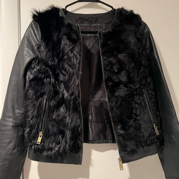 Zara Black Genuine Leather Jacket with Natural Fur - Picture 3 of 5